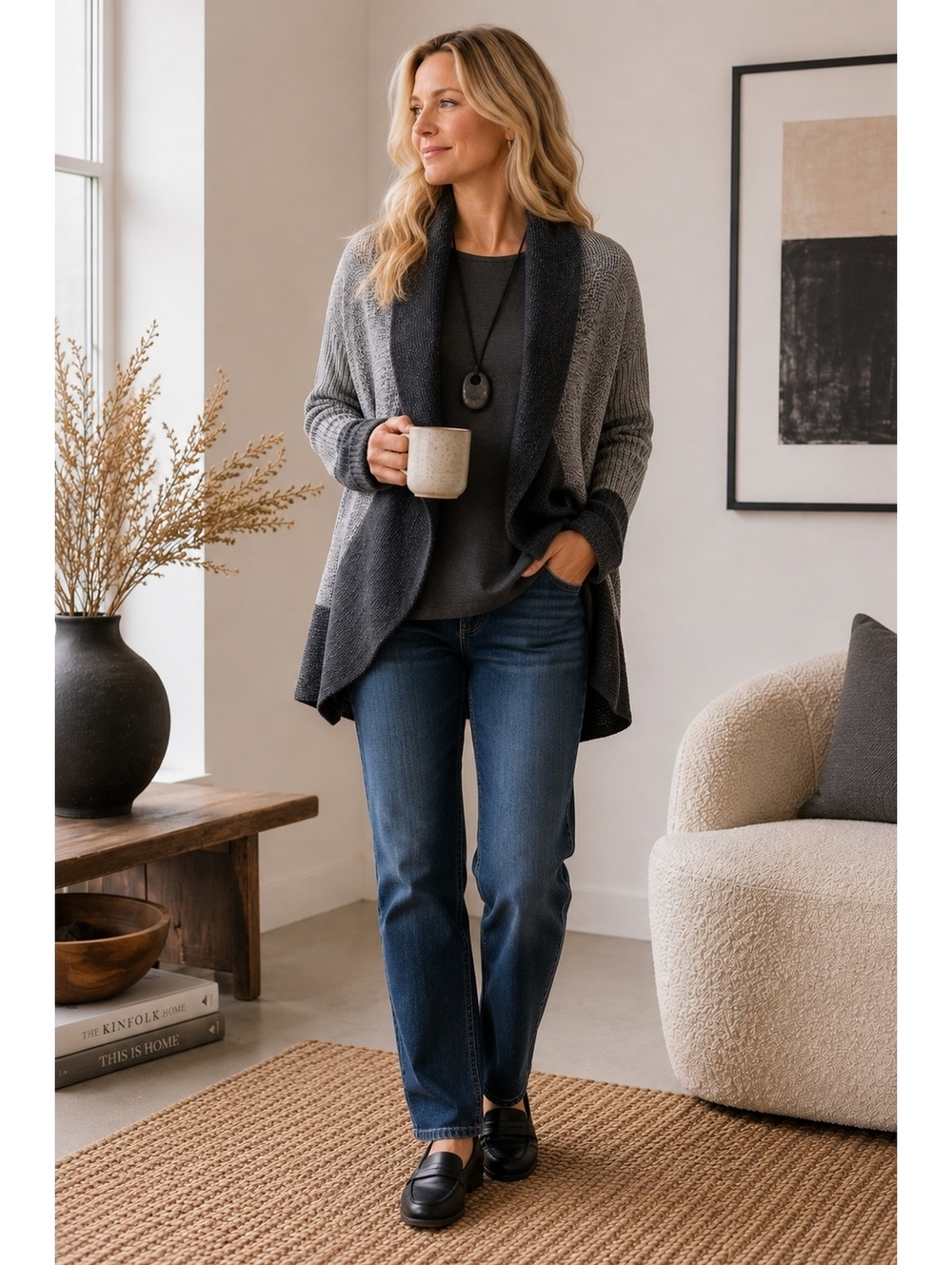 Eileen Fisher Yak Wool Silk Color-Block Open-Front Cardigan – Small